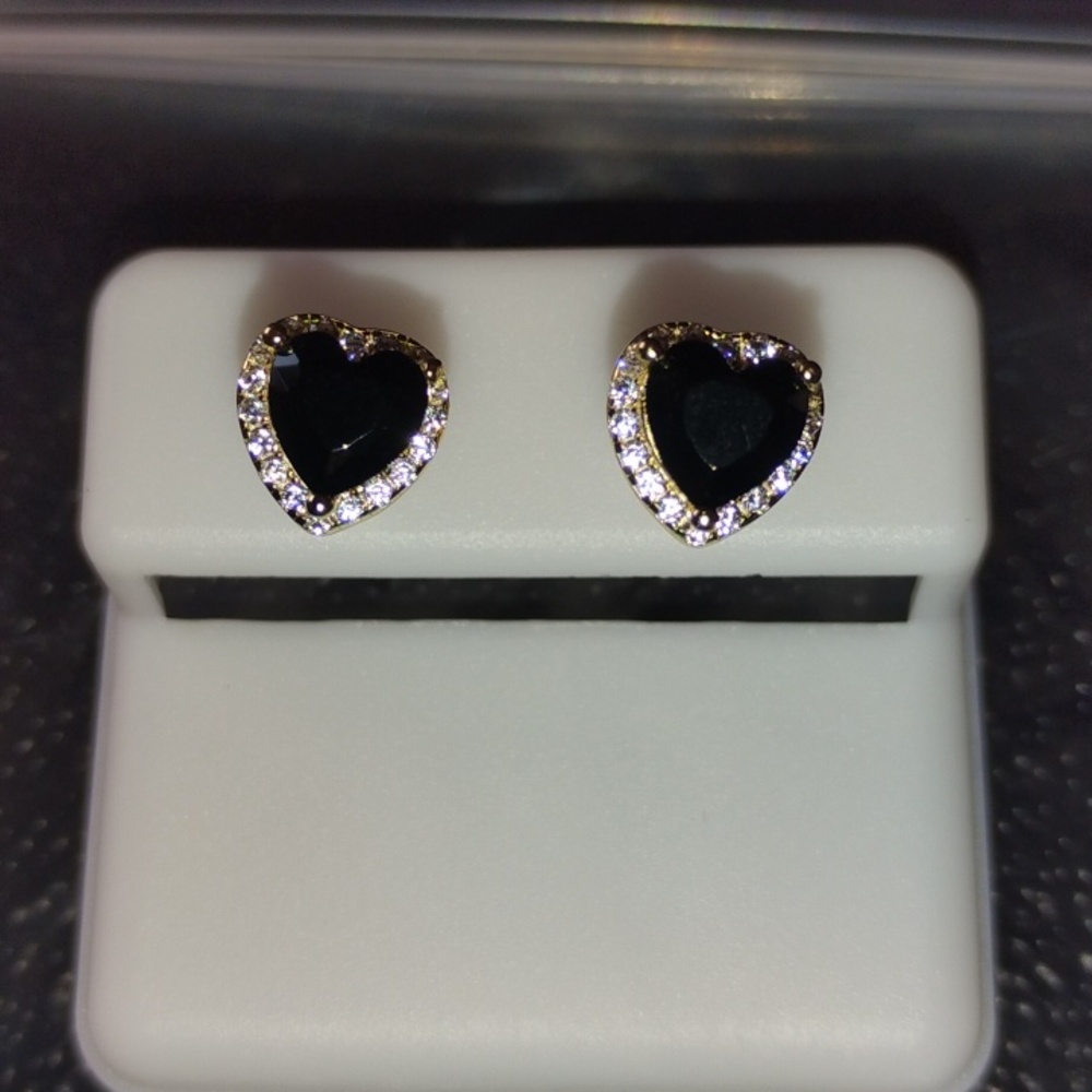 Sterling Silver Black Onyx Heart Earrings - Picture 4 of 6